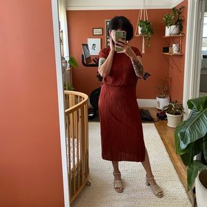 ASOS plissé cocktail dress, rust colored, size 6